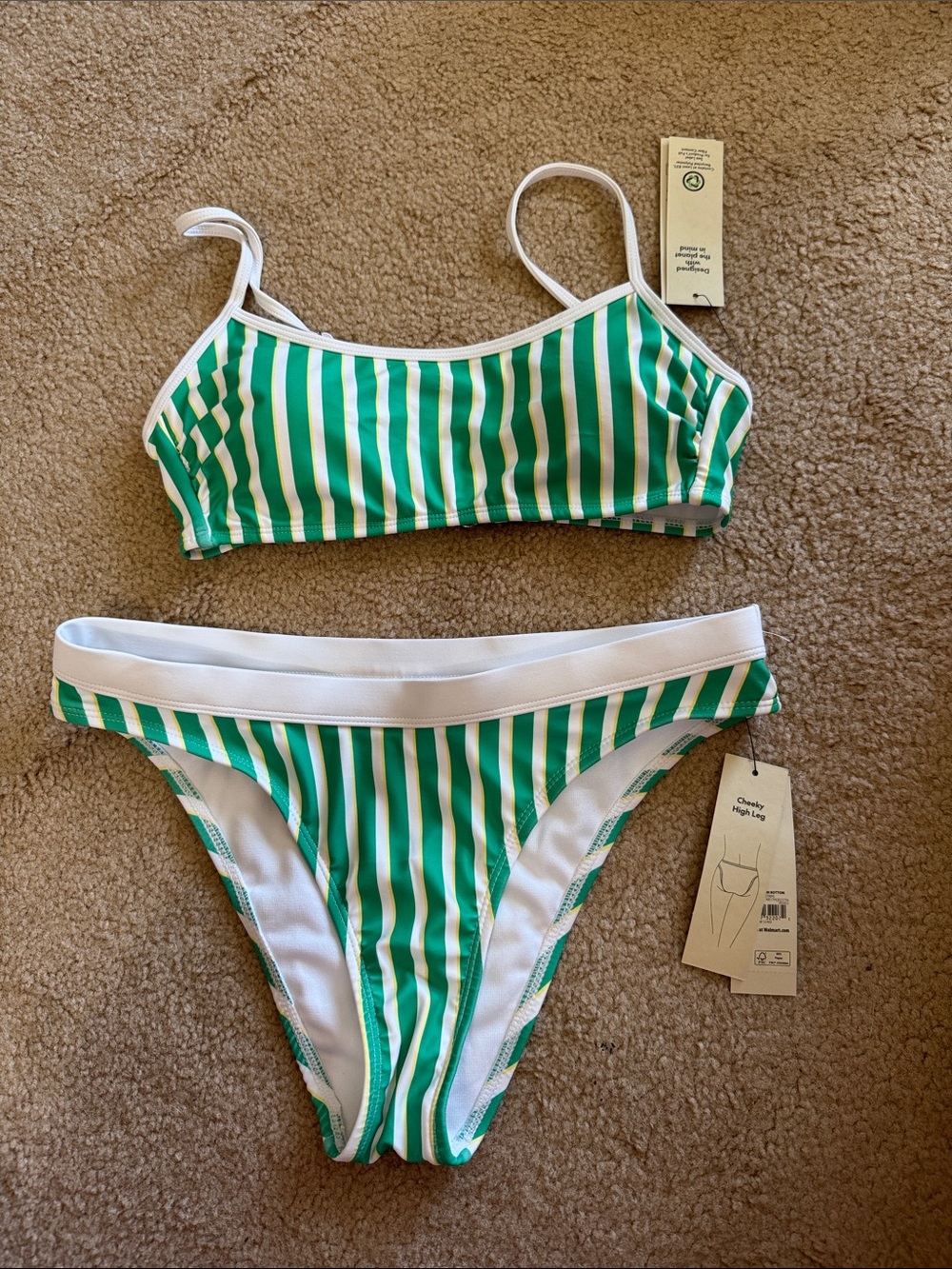 No Boundaries Green & White Striped Bikini Set